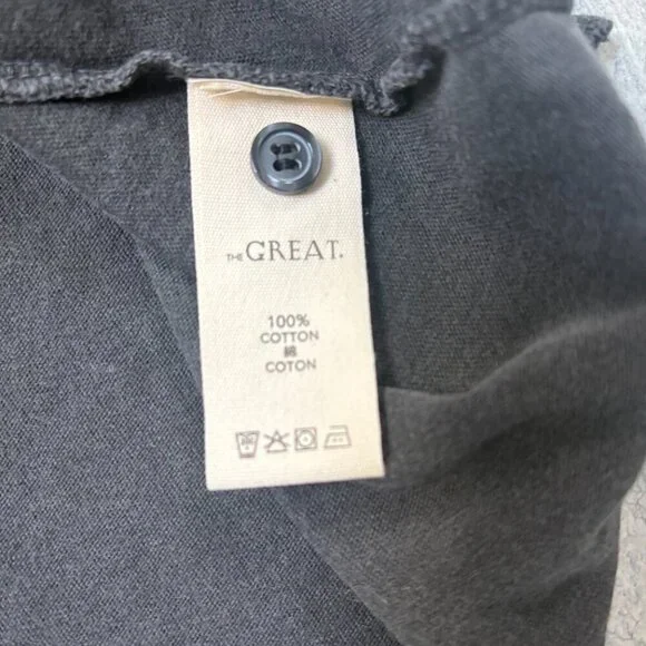 The GREAT. Oversized Boxy Cropped Polo Raw Hem & Sleeves Gray Size 1/Small - Picture 7 of 8